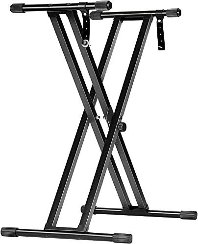 CAHAYA Keyboard Stand Heavy Duty Piano Stand Adjustable Double X CY0245 | 60kg Max Load For 61, 76, 88 Key Digital Piano Keyboards, 61-99cm Height Adjustable With Locking Straps, Steel Piano Holder