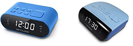 Muse M-10 BL Radio-réveil avec écran LED, 20 Stations mémorisables Bleu & Metronic Radio Réveil Double Alarmes Tuner AM/FM et Fonctions Sleep/Snooze, mémoire 10 AM + 10 FM - Gris Bleu