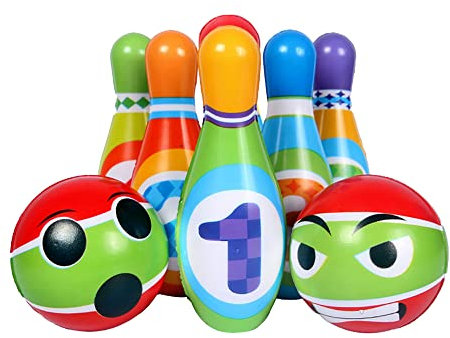JIAMIAN Bowling Set Kinder, Bowling Set Outdoor Spiele, mit 6 Kegel und 2 Bälle, Pädagogisches Lern-Spielzeug für Drinnen & Draußen Schaumstoff