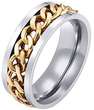 Homxi Herren Ring Punk,Ring Rund mit Kette Edelstahl Ringe Herren Gold Herrenring Größe 56 (17.8)