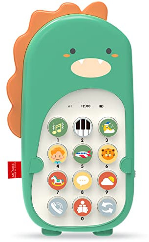 HaiLeTao Baby Cell Phone Toy with Early Education & Music, Learning Educational dinosaur fake phone fun for kids, Sensory Toys for Toddlers Kids Boys and Girls Gifts (Green dinosaur phone)