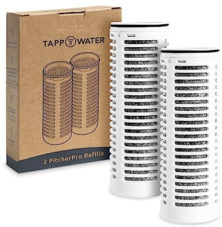Tappwater PitcherPro Refills, 2-pack Replacement Water Filters for PitcherPro Glas Water Filter Jug, Removes Limescale and 80+ Contaminants