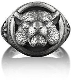 BySilverStone Jewelry Silberring Für Herren – Löwe Mit Intaglio-Fleur-De-Lis-Ring, Siegelring Aus Oxidiertem Sterlingsilber Für Herren, Löwe-Ring Für Freund, Silberner Tierring
