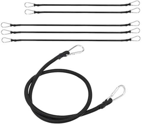 NGOSUET Spänngummi med krokar, 100 cm/150 cm lång bagagelucka, expanderbart gummiband, 10 mm tjock svart spännrep, expander med krokar, spännremmar för camping
