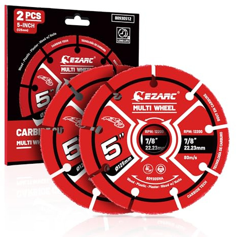 EZARC Carbide Disco da Taglio, 125 mm × 22,2 mm, Dischi da Taglio per Legno, Legno con Chiodi, Laminato, Plastica, Gesso, Confezione da 2
