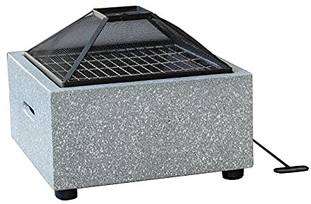 ZAANU Feuerstelle, Feuerstelle im Freien, Feuerstellentisch mit Barbecue-Grill, quadratische Feuerstelle im Innenhof, Holzfeuerstelle im Garten