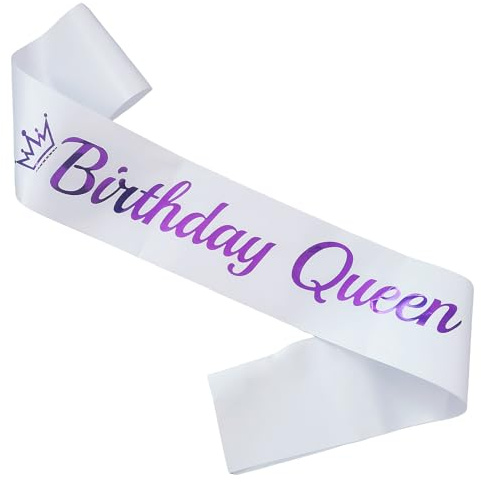 LXYXUUN Birthday Queen Sash White, Purple Foil Birthday Sash for Women Funny Birthday Party Decorations, 21st 30th 40th 50th Bday Sash Gift Ideas
