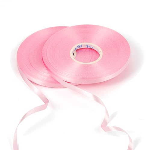 50m x 2 Rolls Shiny Baby Pink Ribbon for Balloons Curling Ribbon, PVC Balloons String Ribbons for Gift Wrapping Christmas Girls Birthday Crafts Wedding Party Decorations Pink 5mm