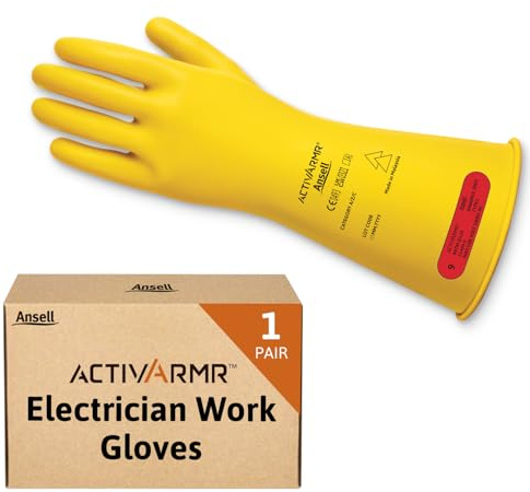 Ansell ActivArmr Elektriker-Schutzhandschuhe, Elektroschutz Klass 0 (1000V), Elektrisch Isolierende Gummihandschuhe, Professionelle Arbeitshandschuhe 36cm, Gelb, Größe L (1 Paar)