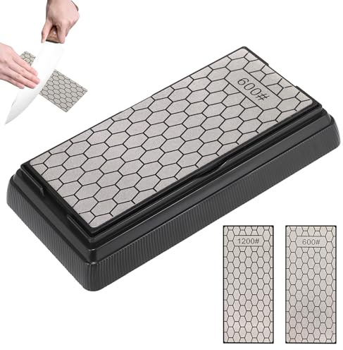 WIGUROE Knife Sharpener, Double Sided Whetstone, Honeycomb Surface Panel, Diamond Whetstone, Diamond Knife Sharpener, Kitchen Knife Sharpener for Various Cutting Tools (600/1200 grit)