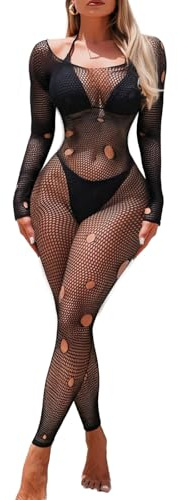 Buitifo Lingerie for Woman Sexy Bodysuit Fishnet Bodystocking Mesh Tights Sheer Jumpsuit (Black,M)