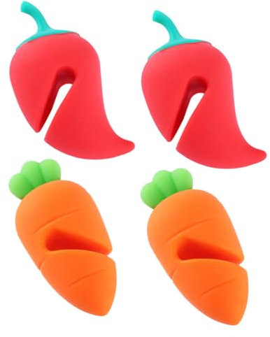 ABOOFAN Silicone Pot Lid Lifter and Decorative Carrot Chili Shaped Lid Holder 4pcs Set, Spill-Proof Overflow Preventing Gadget for Cooking Pots, Heat-Resistant Kitchen Accessory for Soup and Pan Use