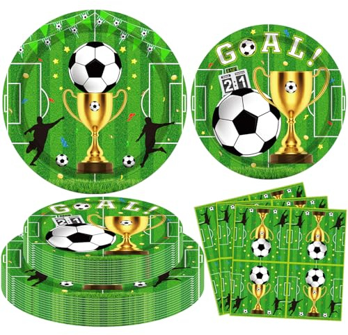 120 Pack Soccer Party Decorations Sport Theme Birthday Supplies Football Tableware Set Football Themed Birthday Supply Includes Plates Napkins for Sports Themed Party Supplies Serves 40