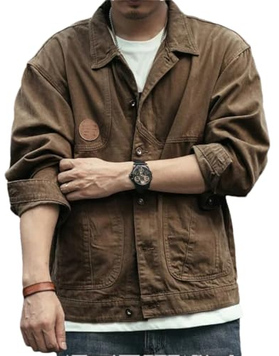 Chaqueta vaquera con botones para hombre, color marrón, estilo vintage, hombros anchos, Chaqueta marrón oscuro, 3XL