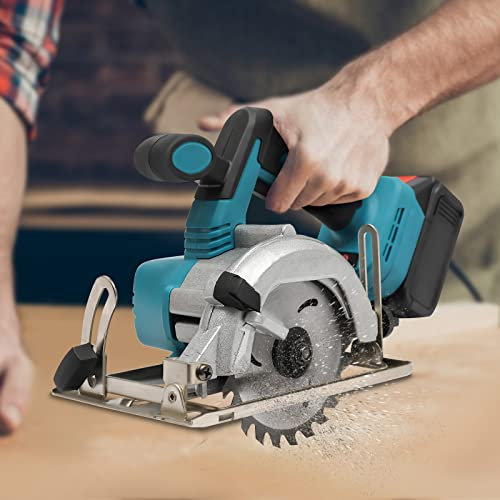 Cordless Circular Saw, 4000RPM Pure Copper Motor Electric Circular Saws 0 to 45° Bevel Angle, 125mm Saw Blade with Lithium Battery & Charger Wood Cutting Ideal for Wood, Plastic, Soft Metal