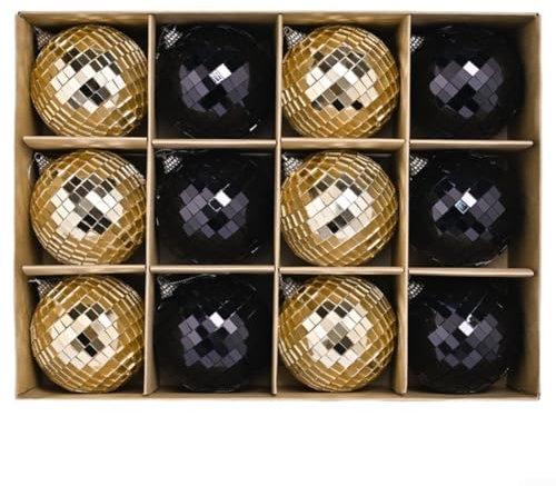 Zoegneer 12 Stück Spiegelkugel bunte Discokugel Weihnachtskugel hängende Spiegel Diskotheken faszinierende Dekorationen (schwarz gold)