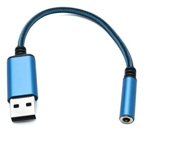 System-S Câble Audio USB - 20 cm - Prise Jack 3,5 mm Femelle vers 2.0 Type A mâle - Adaptateur AUX tressé - Bleu