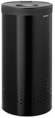 Brabantia Laundry Basket with Lid | 35L Washing Bin with Removable Cotton Bag & Quick-Drop Opening | Space-Saving Laundry Hamper | Matt Black