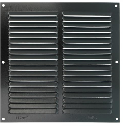Amig - Fyrkantigt aluminiumgaller med myggnät - Ventilationsgaller för luftutlopp - Perfekt för köks- och badrumstak - Mått 200 x 200 mm - Svart