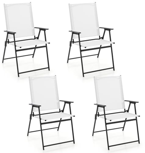 GOPLUS Gartenstuhl Set klappbar, Klappstuhl mit Hochlehner & bequemer Armlehne, Balkonstuhl wetterfest bis 150kg belastbar, Terrassenstühle für Garten Terrasse Balkon (Weiß,4)