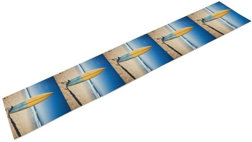 Tischläufer mit Strand-Surfbrett, Landhaus-Tischläufer, Küchentischdekoration, Couchtischläufer, Frühlingstischläufer, rustikaler Tischläufer, Esstischläufer, Tischläufer, 184 x 34 cm