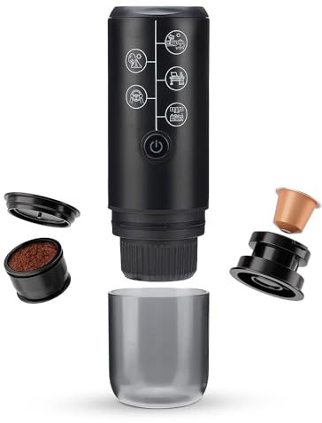 FOVNOT Cafetera Expreso Portátil, 17 Bares Mini Cafetera De Viaje Para Acampar Compatible Con Cápsulas De La Serie Nes Y Café Molido Cafetera Expreso Eléctrica (B-Black)