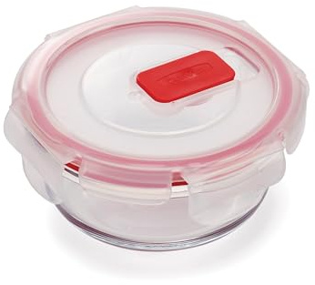 CURVER Round Glass Airtight Food Storage Container (3pcs) - 0.2L Capacity with Clip Lock - Easy Storage & Keeps Food Fresh - Freezer & Oven Safe