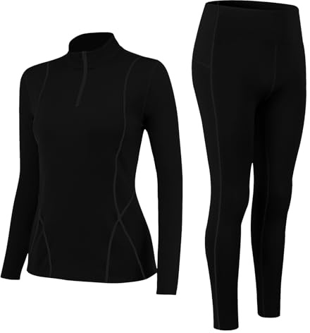 Fengzio Ropa Termica Mujer Secado RáPido Pantalon Termico Mujera con Forro Polar Interior Flexible Y Transpirable Juego De Rope Interio TéRmica De Cuello Alto Funcional Mono Ski Mujere Adecuado