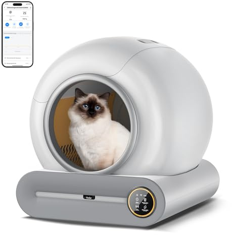 Lettiera Gatto Autopulente 65+9 L, Lettiera Automatica per Gatti con Monitoraggio Sanitario App, Lettiera Automatica con 8 Sensori a Infrarossi, Design Anti-Pizzicamento, Deodorante Ionico