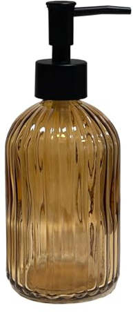 YYTSGG Black Pump Glass Soap Dispenser, 13.5oz Brown Stripe | Refillable Liquid Bottle Hand Dish Lotion Dispenser with Plastic Pump, for Kitchen, Bathroom Countertop