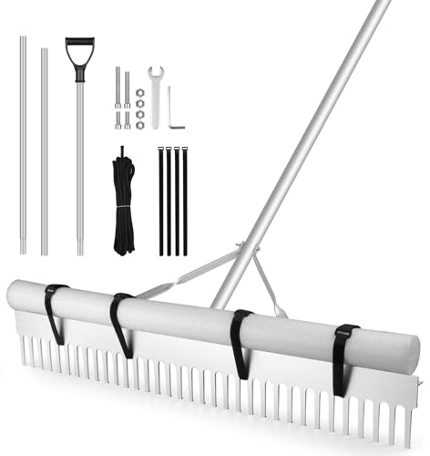 Rastrello per laghetto in lega di alluminio, disponibile da 170,2 a 340,4 cm + corda da 599,4 cm + custodia, rastrello paesaggistico, adatto per la pulizia di fanghi di erbacce acquatiche, alghe