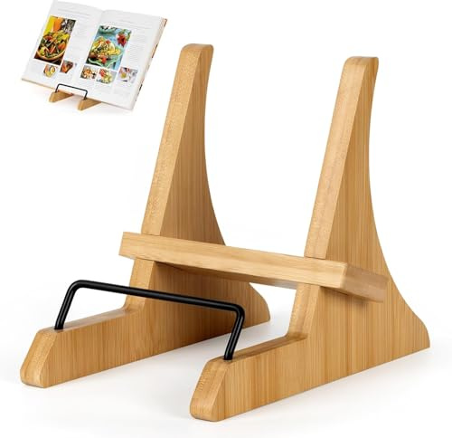 Recipe Book Stand, Cookbook Holder Bamboo Cook Book Stands for Kitchen Counter Display Reading Cookery Books iPad Magazines