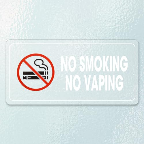 Confezione da 10 cartelli per divieto di fumare, impermeabili, autoadesivi, in vinile, rimovibili, trasparenti, 10 × 5 cm, cartelli per vietato fumo o vaping per locali, edifici, taxi, adesivi per