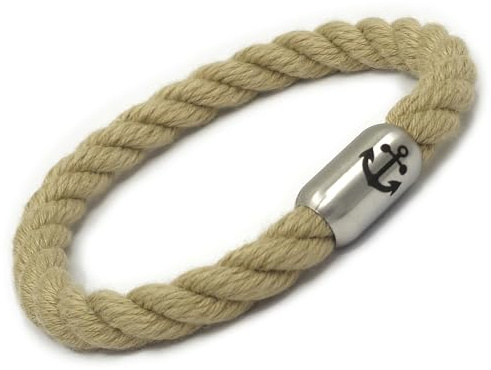 Generisch Segeltau Armband Ø 8 mm mit Magnetverschluss in Naturhanf Optik mit Schmuckbeutel - optional mit Gravur in Ankerform, Herren Armband Damen Geschenk Maritim