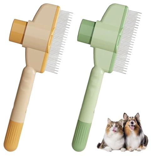 Maylatte Katzenbürste Unterfell - Flohkamm für Katzen 2 Stück, Selbstreinigender Katzenkamm Flohkamm Mit Auslöseknopf, Ntfernt Knoten & Lose Haare, Für Lang- Und Kurzhaarpflege