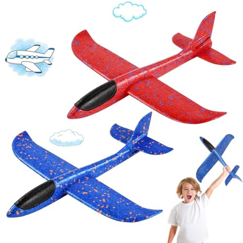LQUYTA 2 Piezas Aviones de Poliespan, Avion Juguete, Avión Volador Planeador Espuma, Juego Aire Libre Jardín, Regalos de Deportes al Aire Libre Para Niños y Niñas