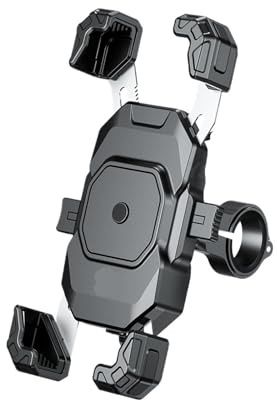 Motorcycle Phone Holder with Qi 15W Wireless Charger USB C 30W Fast Charging One-Push Automatically Lock Handlebar(Wireless Charger)