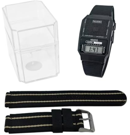 VISIOYO Montre Parlante Française à Cadran Rectangulaire pour Aveugles et Seniors | Annonce Horaire Automatique et Alarme | Double Bracelet (Silicone & Nylon Inclus) | VI-025(TF)