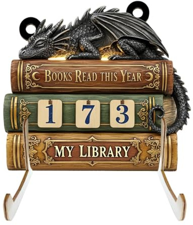 Books Read This Year Counter | Drachens Geprägter Buch Tracker | Holz Bücherwurm-Regaldekoration, Für Lese Ziel Anzeige Bücherregal Schlafzimmer Arbeitszimmer Wohnzimmer