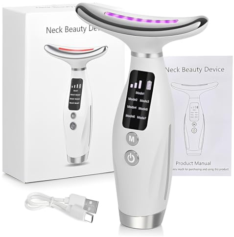 LAKPYN Massaggiatore Viso Antirughe Lifting 6 Modalità Dispositivo Bellezza 7 Colori LED EMS Microcorrente Viso e Collo 45℃ Terapia della Luce Rassodante Antietà Massaggio Sonico Doppia Mento