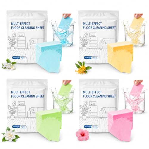 120Pcs Multi-Surface Floor Cleaning Tablets – Multi Effect Floor Cleaner Sheets, 4 Scents Water Soluble Cleaning Tablets for Hardwood Laminate Tile & Glass, Eco Friendly Non-Toxic Mop Refill for Home