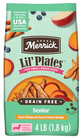 Merrick Lil’ Plates Premium Grain Free Senior Dry Dog Food For Small Dogs, Real Chicken, Sweet Potato Kibble - 4.0 lb. Bag