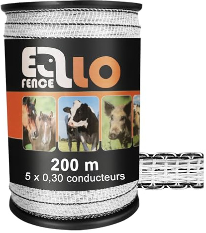 Ellofence Weidezaunband 12,5mm x 200m | UV-beständiges Elektrozaunband | Robustes & wetterbeständiges Weideband mit 5 hochwertigen Leiterdrähten | Für eine gleichmäßige und sichere Stromverteilung