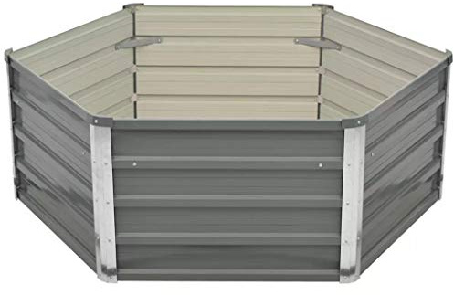 Festnight Hochbeet Gartenbeet aus Verzinkter Stahl Terrasse Balkon Pflanzbeet Sechseckige Form 129 x 129 x 46 cm Grau