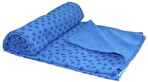 Tunturi Yoga Handtuch, rutschfestes Handtuch für Yogamatte, in Blau, schweißabsorbierend, mit Noppen für Gymnastik, Pilates