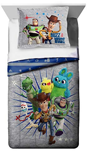 Jay Franco Disney Pixar Story 4 All The Twin/Full Comforter & Sham Set - Super Soft Kids Reversible Bedding Features Woody & Buzz Lightyear - Fade Resistant Microfiber(Official Disney Pixar Product)