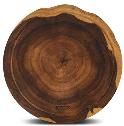 Linoroso Chopping Board Wooden Cutting Boards for Kitchens Round Non-Spliced Acacia Wood with Juice Trough Double-Sided Usable Anti-Slip Cut Resistant Anti-Bacterial - 30cm Diameter