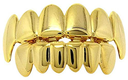 Xinlie Gold Grillz Griglie per Denti Hip-Hop Denti d'oro con Denti Finti Grillz Placcato in oro Bocca set denti Hip Hop Superiore Inferiore Teeth Grill Denti Hip Hop Iced per Uomini Donne