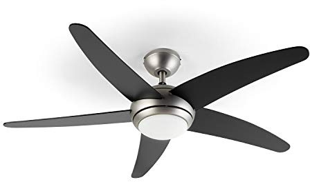 KLARSTEIN Bolero - Ventilateur de plafond 2 en 1, diamètre de 134 cm, lampe avec puissance 55 W, pales en bois, télécommande, 50 dB, 3 vitesses: rapide, moyenne, lente - noir