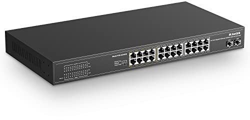 mokerlink 26 Gigabit-Ports Poe Switch, 24 Gigabit PoE+ Ports, 2 SFP Uplink, 300 W IEEE802.3af/at, Fanless Plug and Play Unmanaged für Rackmontage Ethernet Switch